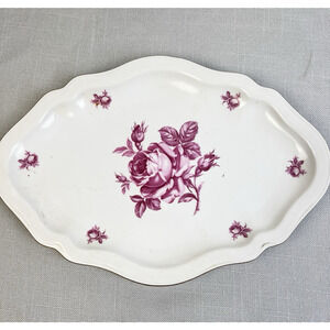 Bohemian Czechoslovakia 12" Serving Platter Roses Pink Gold Vintage Cottagecore